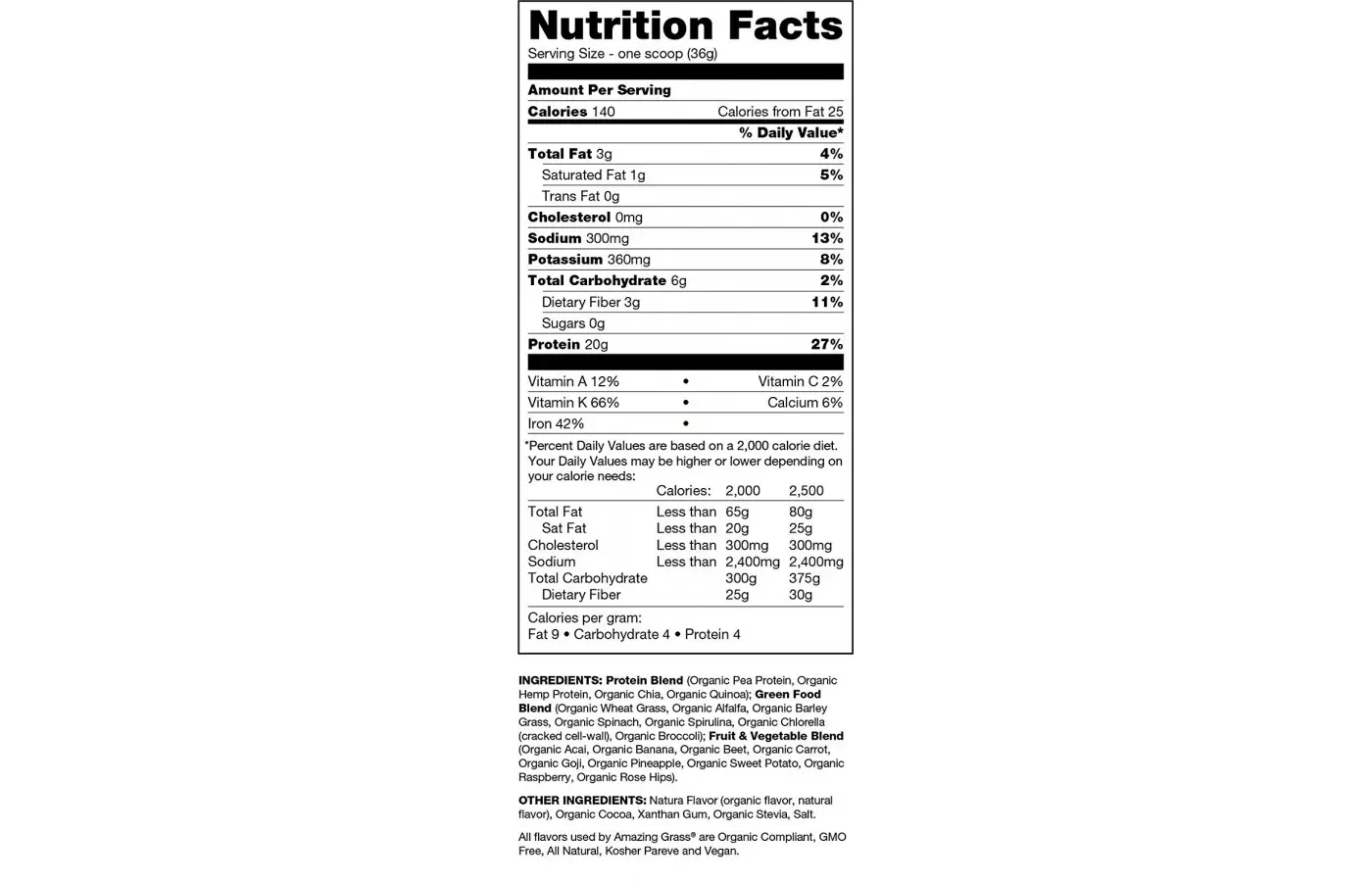 amazing grass nutrition facts