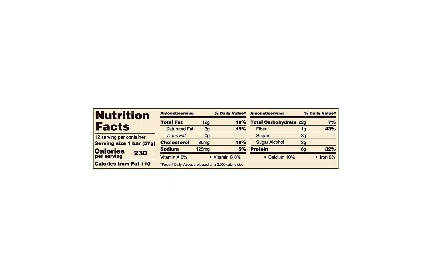 atlas bar nutrition facts