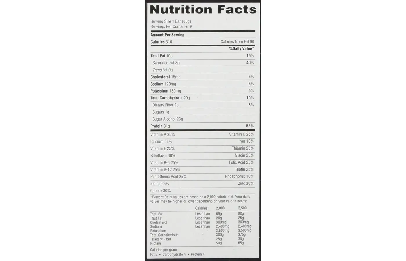 metrx nutrition facts