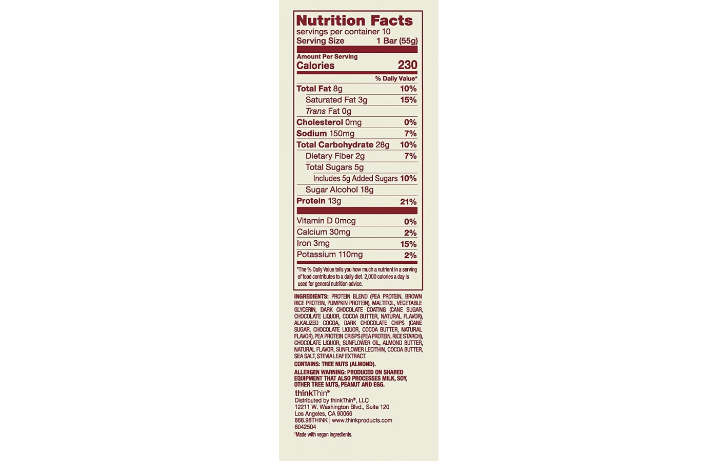 Think Thin Protein Bars Nutrition Label Trovoadasonhos