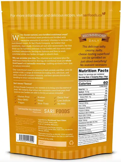 Sari Foods Yeast Flakes Ingredients